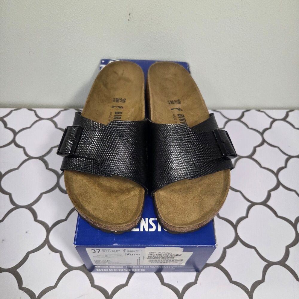Birkenstock Catalina BS 37 Narrow Footbed Sandals NIB Shiny Lizard Acai